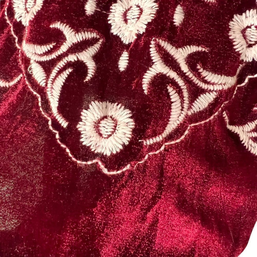 Indigo Thread Co maroon plaid flannel with velvet embroidered back detail S - Picture 4 of 8